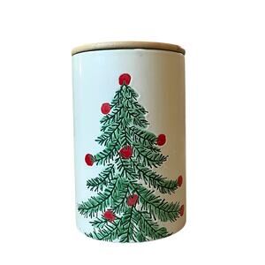 ELI & ANA Erma Christmas Tree Ceramic Canister Cookie Jar w/ Wood Lid 7.5in NEW